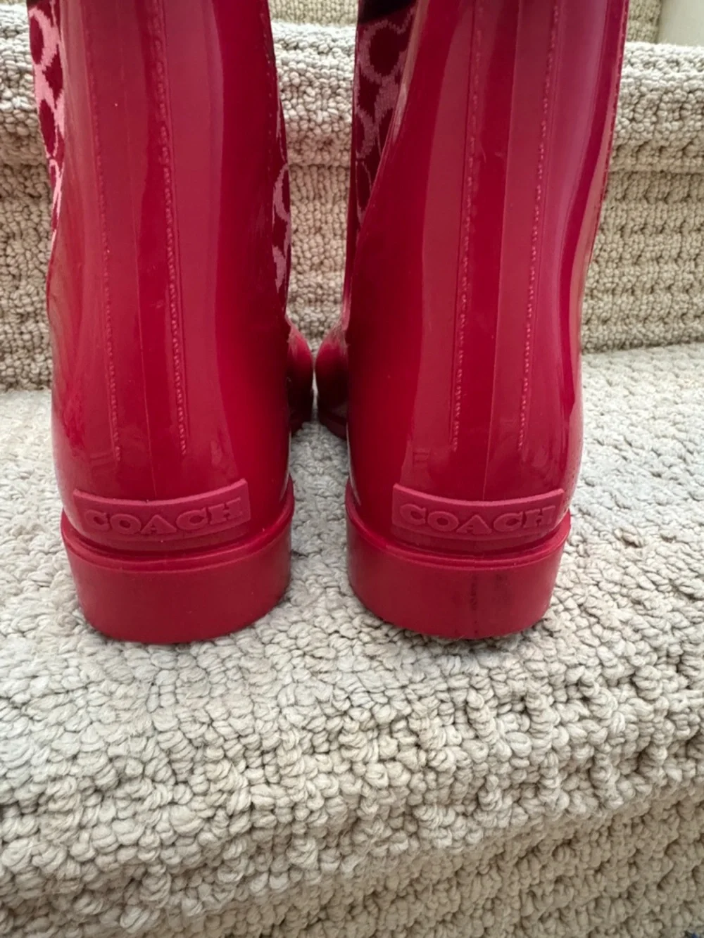 Coach Red and Pink Signature Chelsea Rain Ankle Boots - Picture 3 of 4